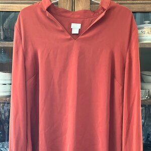 Chico's Burnt Orange Collarless Long Sleeve Blouse size 2 (sz 12-14) NWT
